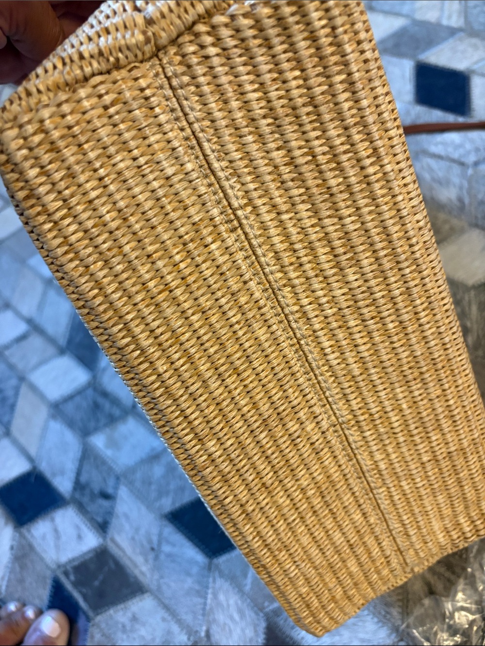 Woven Straw Hobo Bag with Brown Leather Trim - Picture 6 of 7